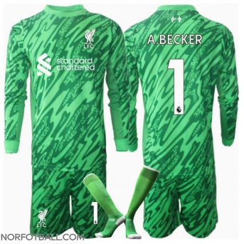Billige Fotballdrakt Liverpool Alisson Becker #1 Keeper Replika Bortedraktsett Barn 2024-25 Langermet (med bukser)